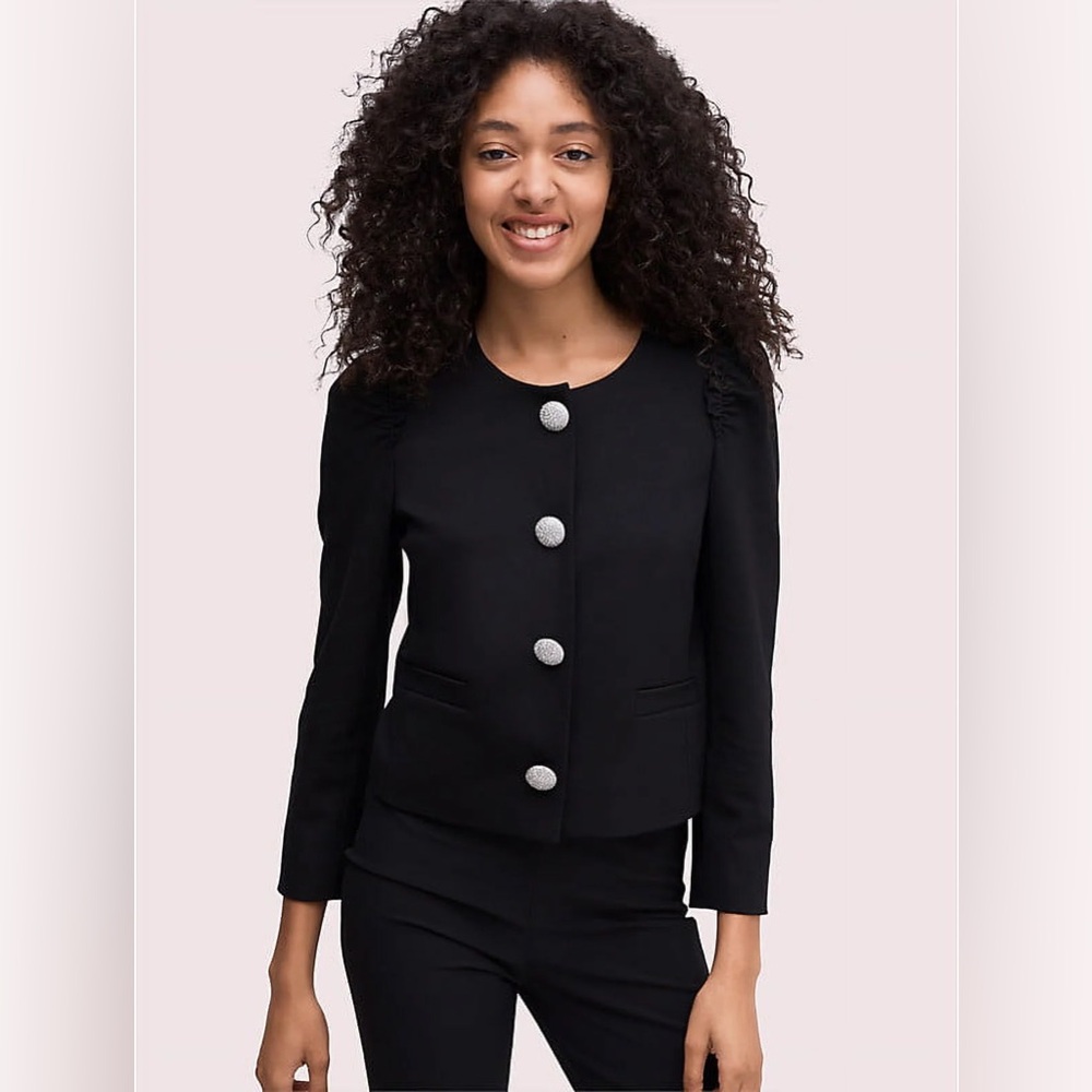 Kate Spade New York Women's Black Jewel Button Ponte Jacket. Sz 10